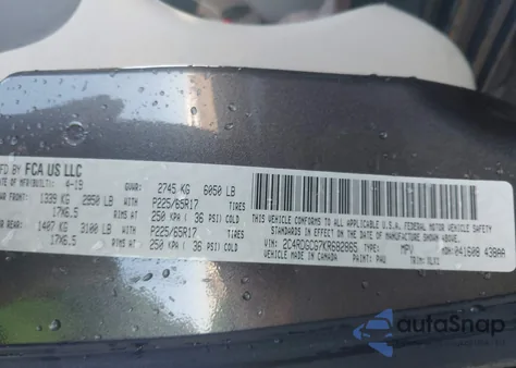 2019 Dodge Grand Caravan Sxt z USA, uszkodzony, nr VIN 2C4RDGCG7KR682865